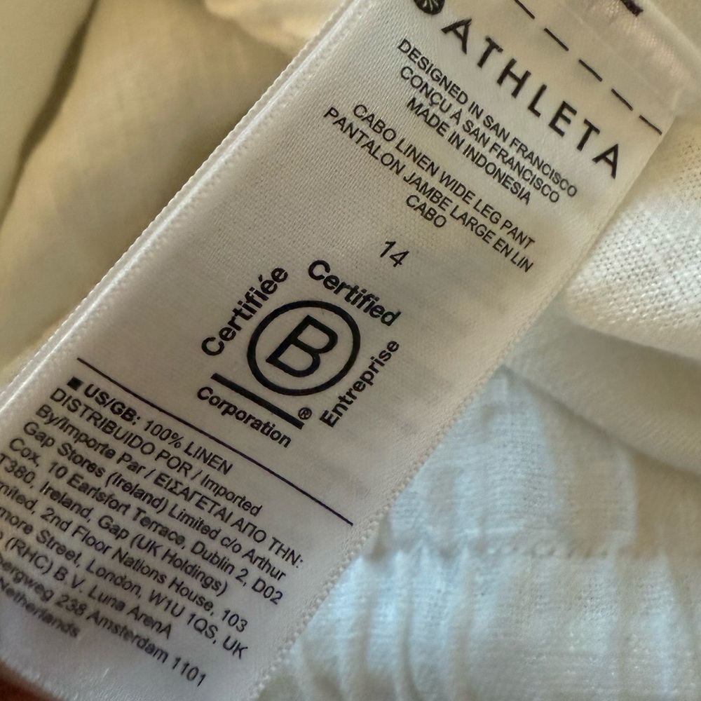 Athleta Cabo Linen Wide Leg Pant White Casual Athleisure Active Women’s Size 14 - Picture 11 of 12